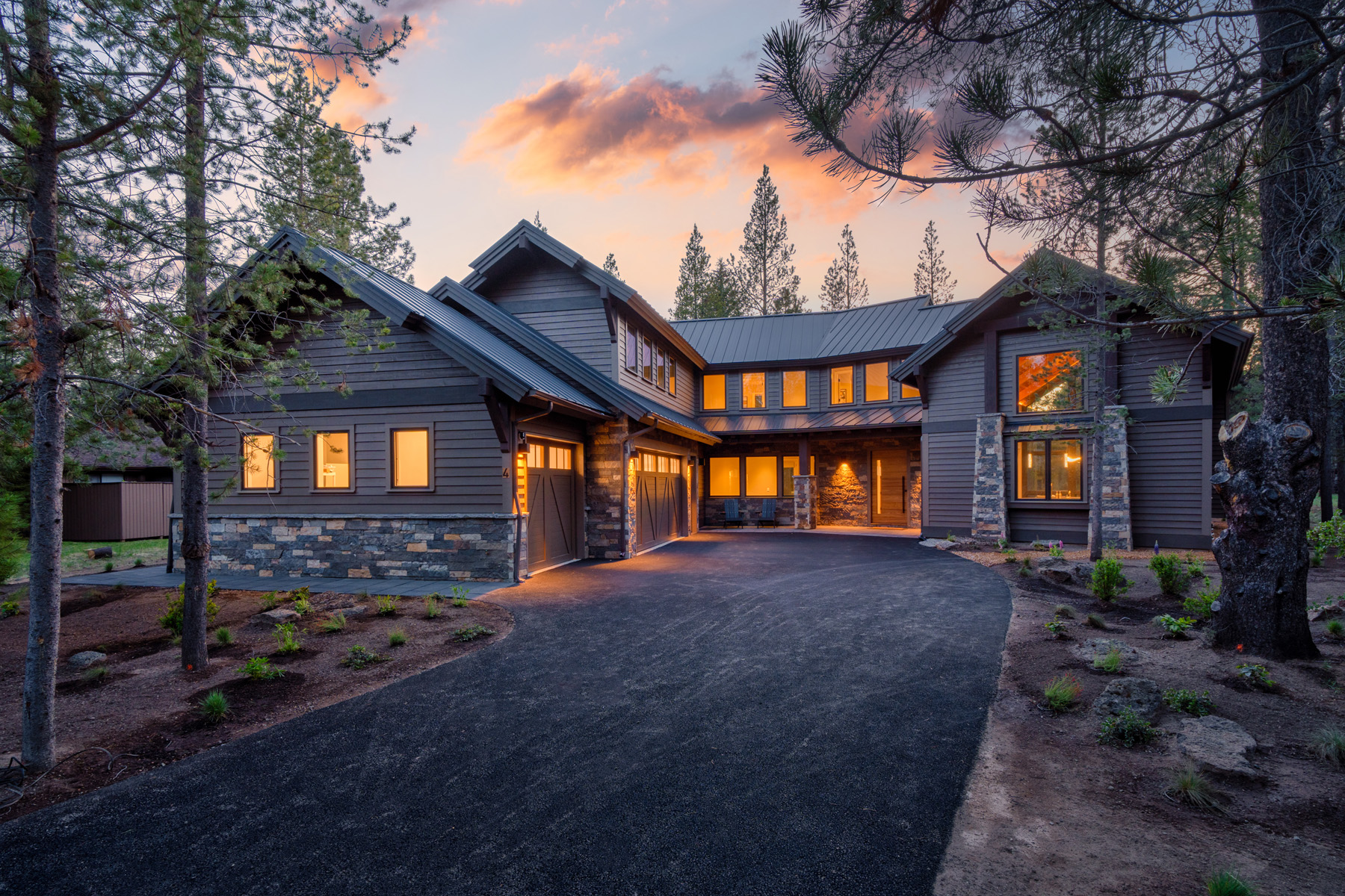 Alpine Lodge exterior at dusk